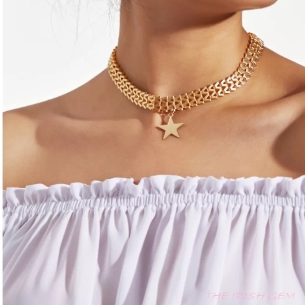 Gold Star Charm Choker Necklace